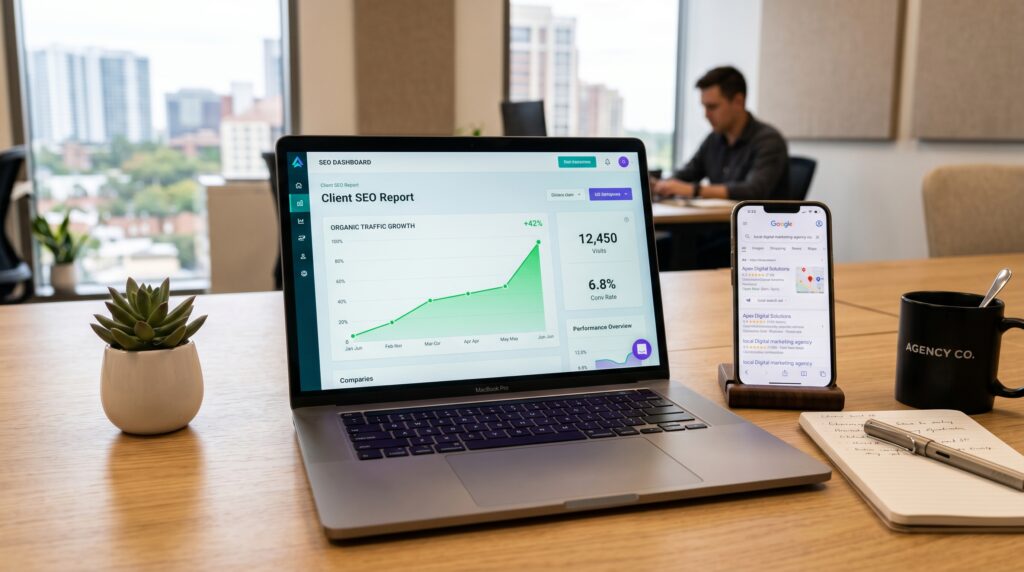 Gráfico de crecimiento SEO mostrando resultados de posicionamiento orgánico
